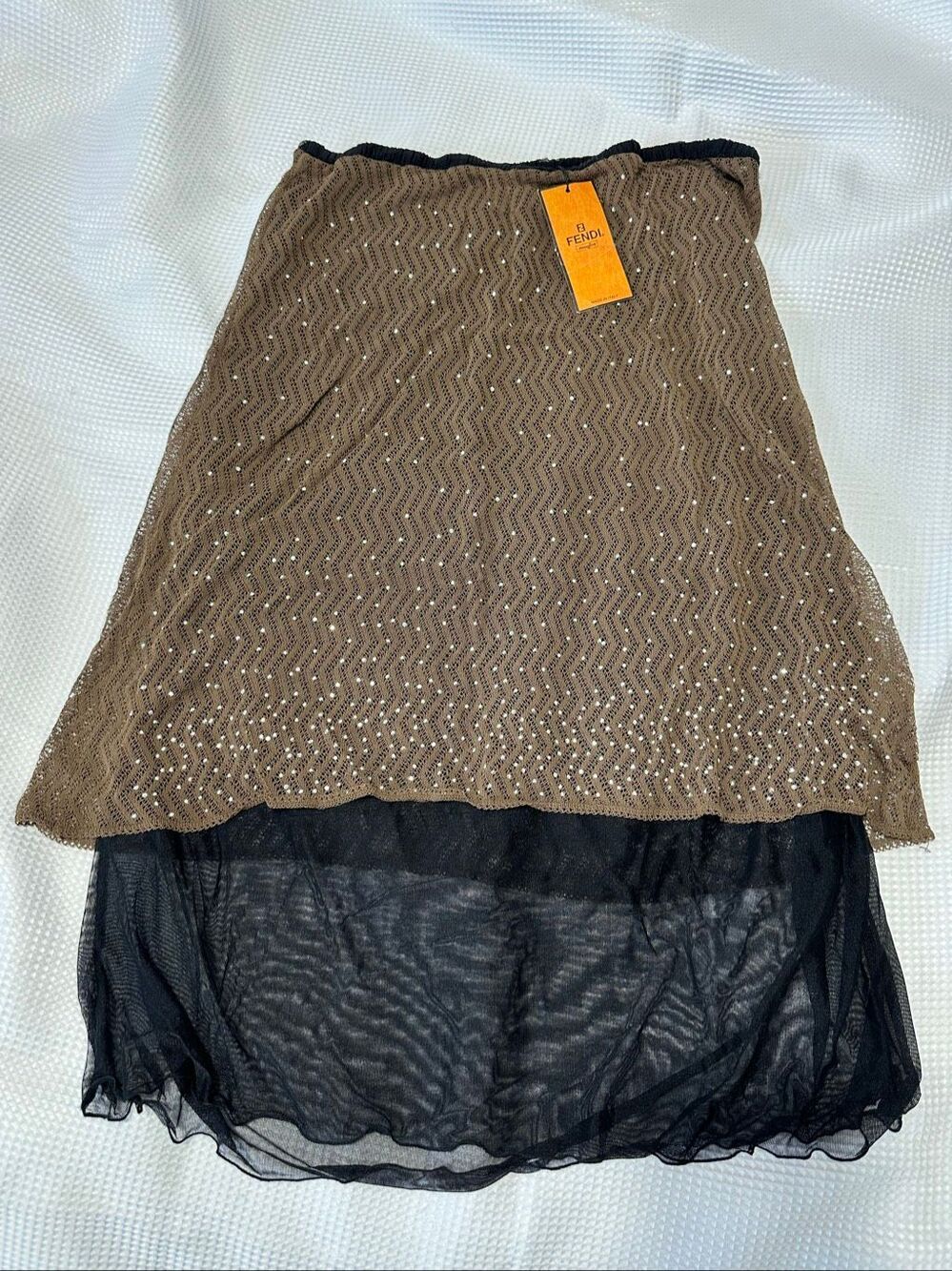 FENDI Embellished Crystal Knit Overlay Skirt IT 44 Made in Italy NWT  A861
